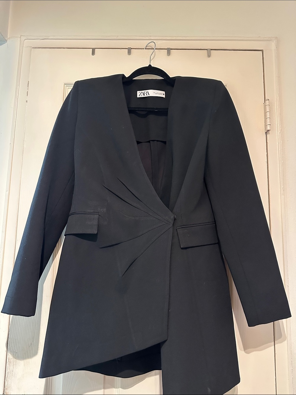 ZARA Black Asymmetric Draped Blazer Jacket